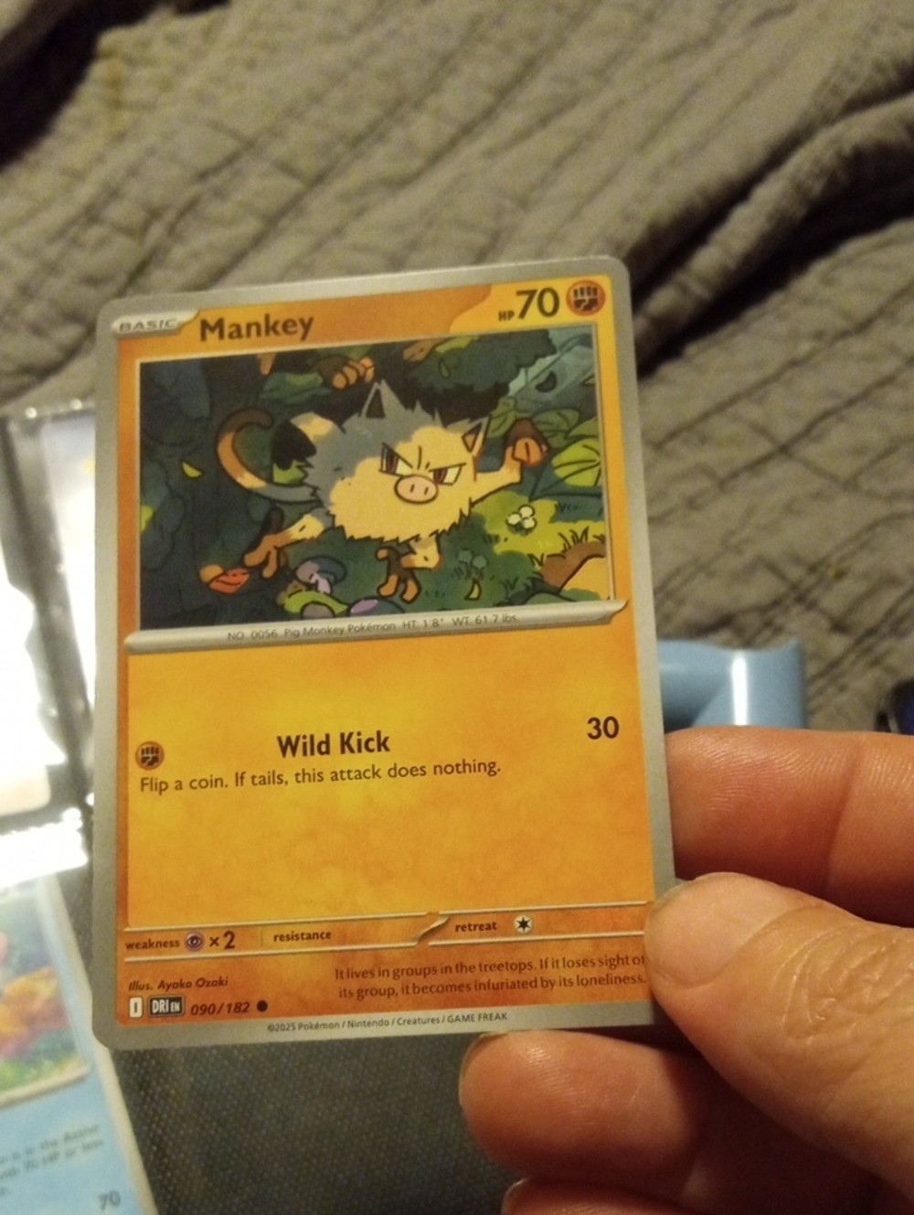 Pokemon Mankey Card - Yellow and Green Artwork